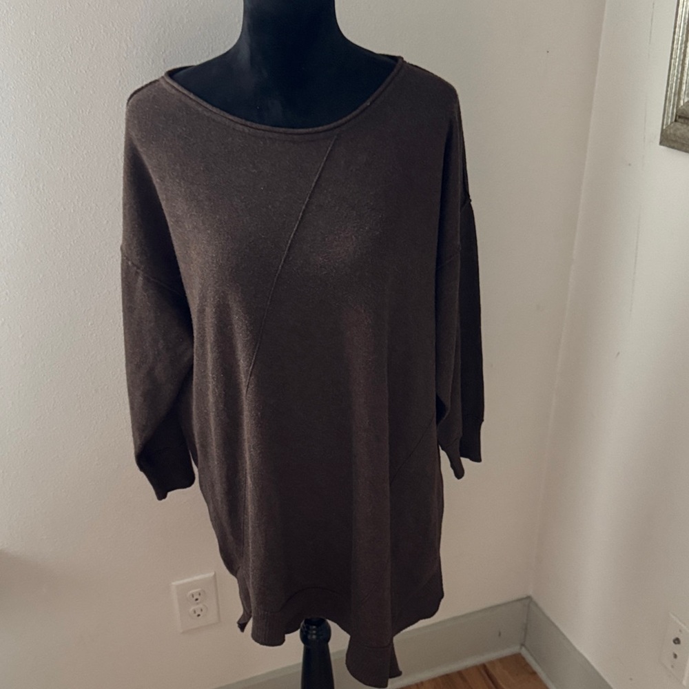 Linda Matthews Brown Oversized tunic‎ Sweater dropped shoulders Sz XL